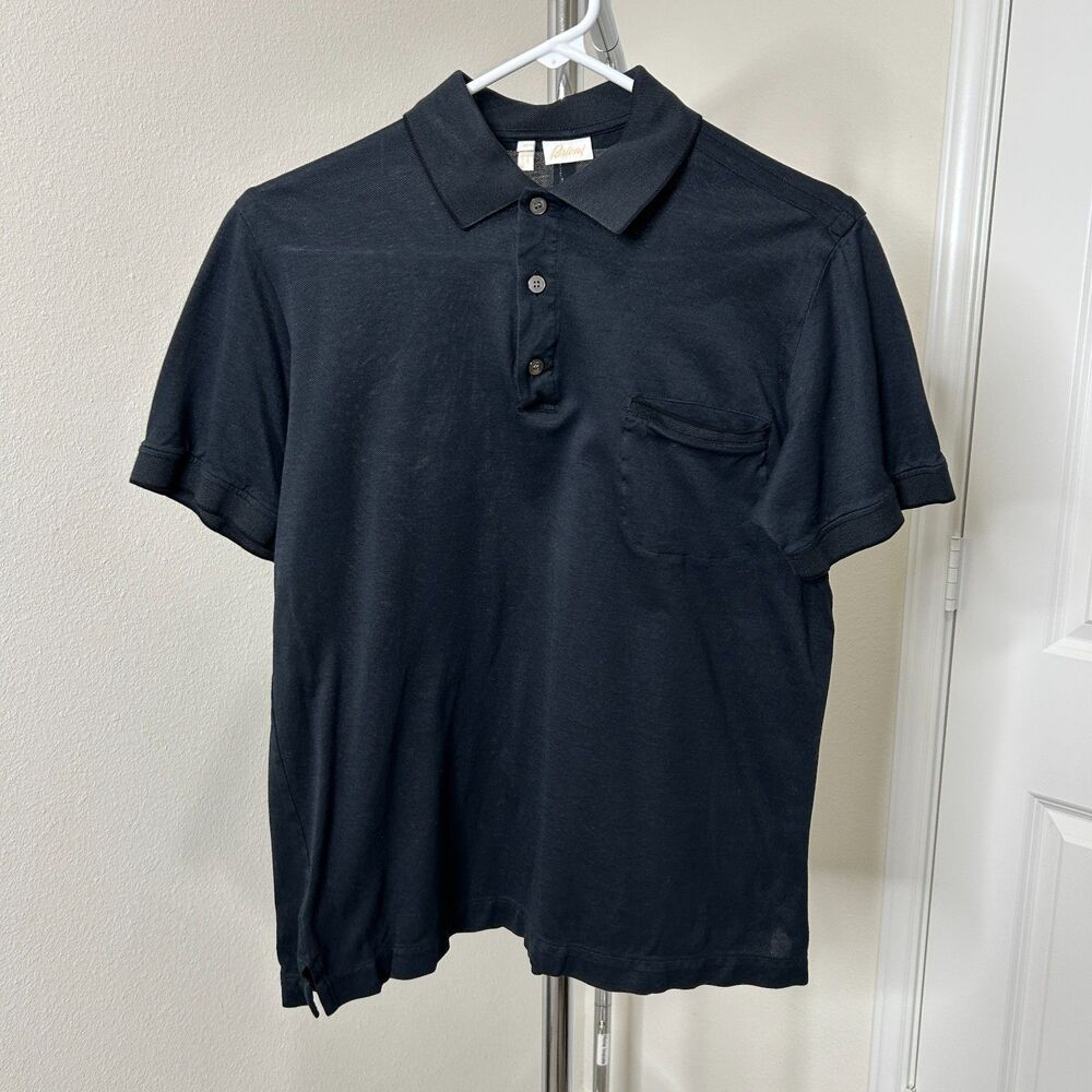 Brioni Mens Polo Shirt Small Black 100 Cotton Chest Pocket Luxe Quiet Luxury